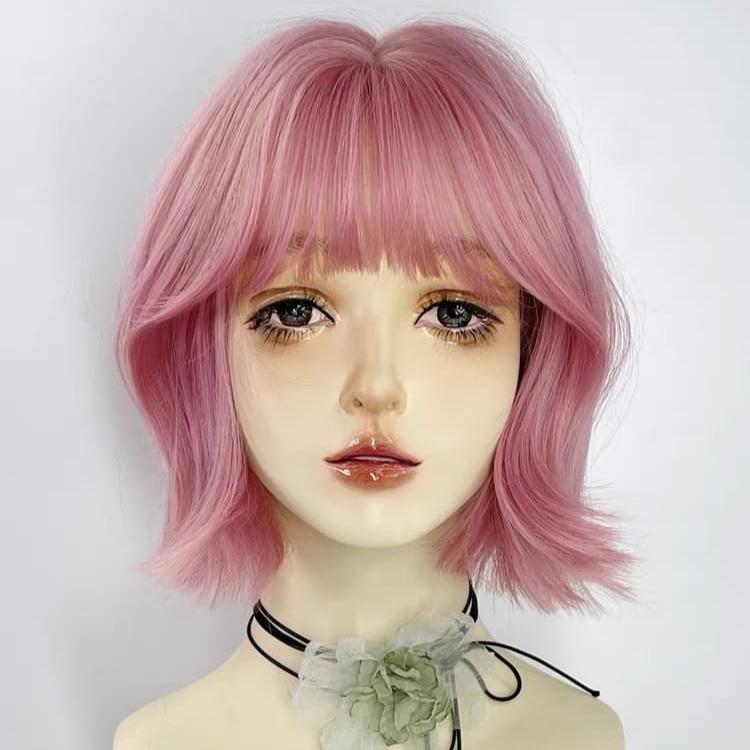 Pink Playful Subtle Wave Short Bob Wig with Bangs