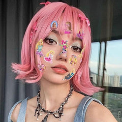 Pink Playful Subtle Wave Short Bob Wig with Bangs
