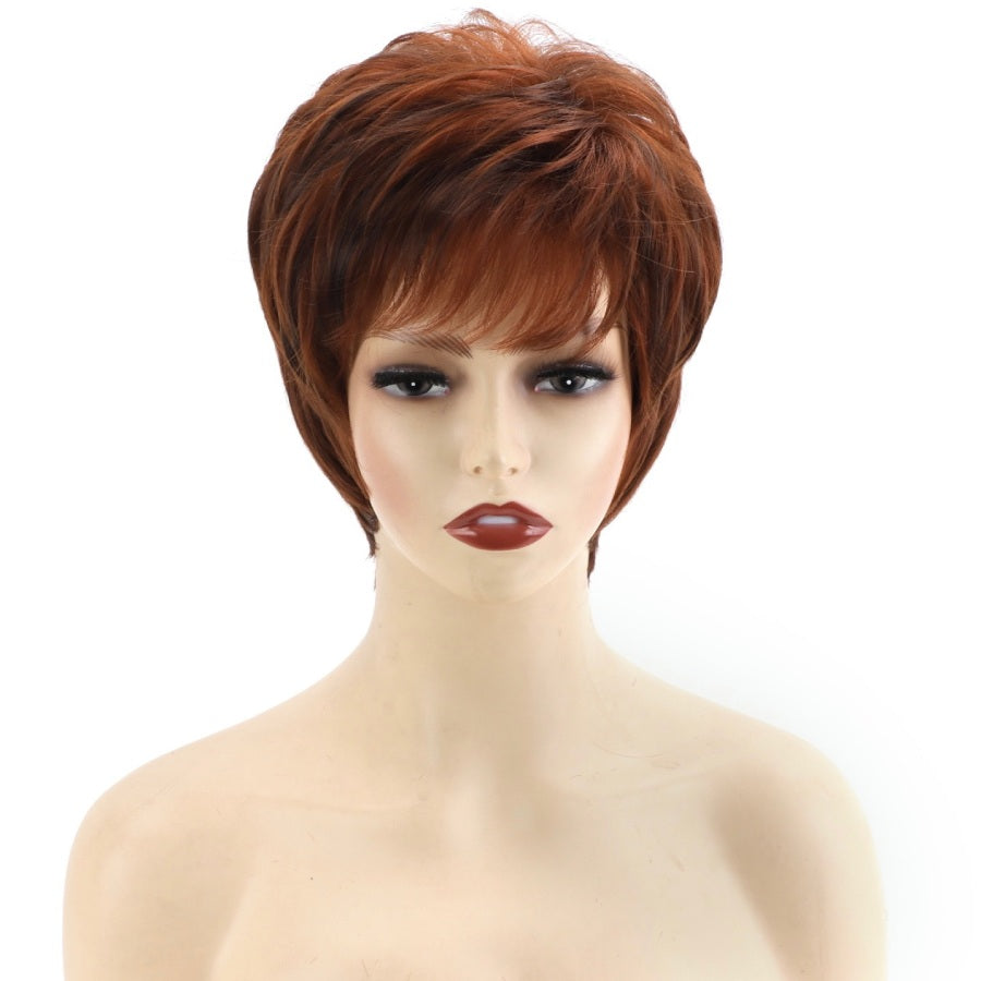 Pixie Cut Brown Layered Straight Fringe Wig for Seniors
