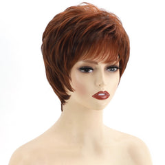 Pixie Cut Brown Layered Straight Fringe Wig for Seniors