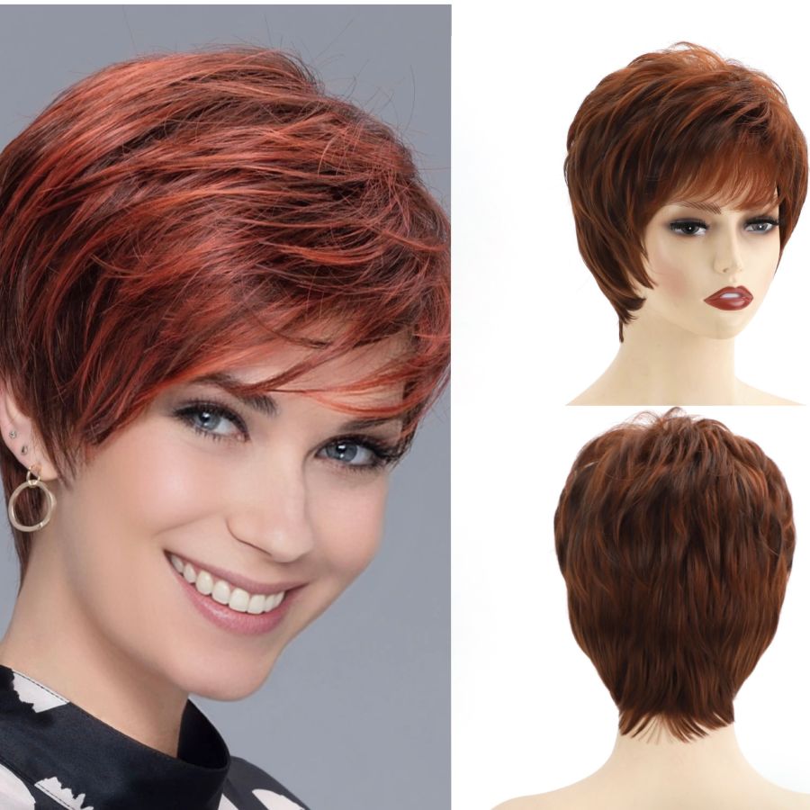 Pixie Cut Brown Layered Straight Fringe Wig for Seniors