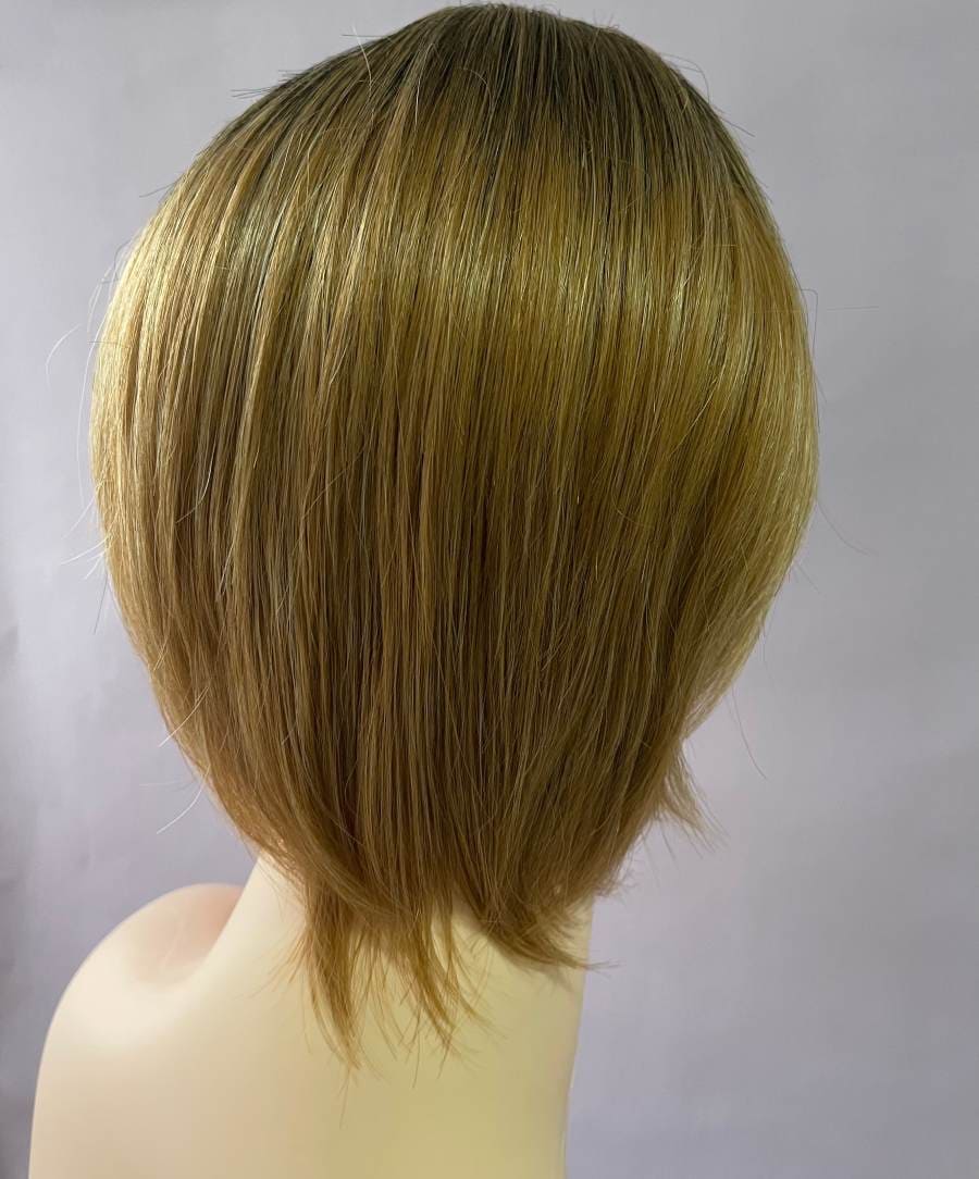 Pixie Cut Ombre Brown Straight Wig with Side-Swept Bangs