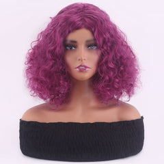 12 Inch Dark Purple Afro Kinky Curly Bob Wig for Cosplay
