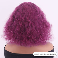 12 Inch Dark Purple Afro Kinky Curly Bob Wig for Cosplay