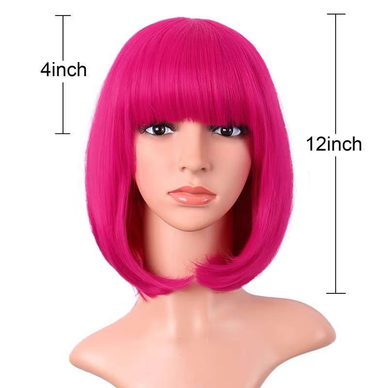 Purplish Red Fringe Bob Wig for Cosplay