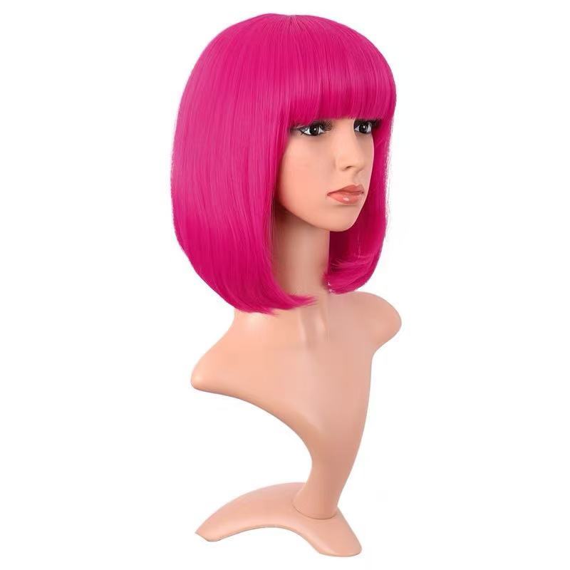 Purplish Red Fringe Bob Wig for Cosplay