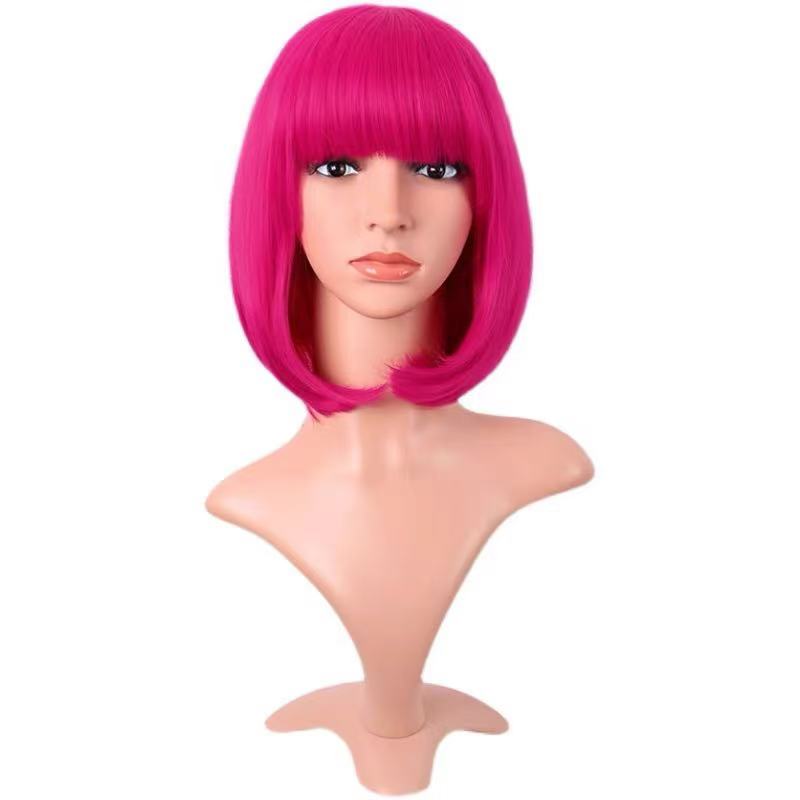 Purplish Red Fringe Bob Wig for Cosplay