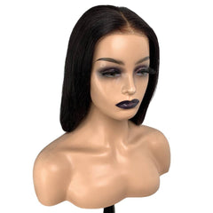Black 13x4 Front Lace Short Yaki Straight Human Hair Bob Wig