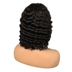 Black 13x4 Front Lace Glueless Short Deep Wave Human Hair Bob Wig