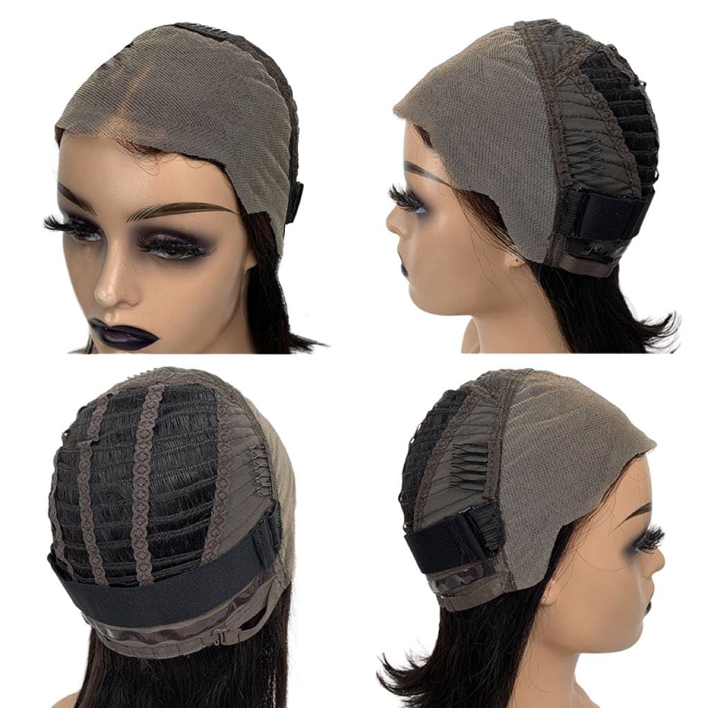 Black 13x4 Front Lace Short Yaki Straight Human Hair Bob Wig