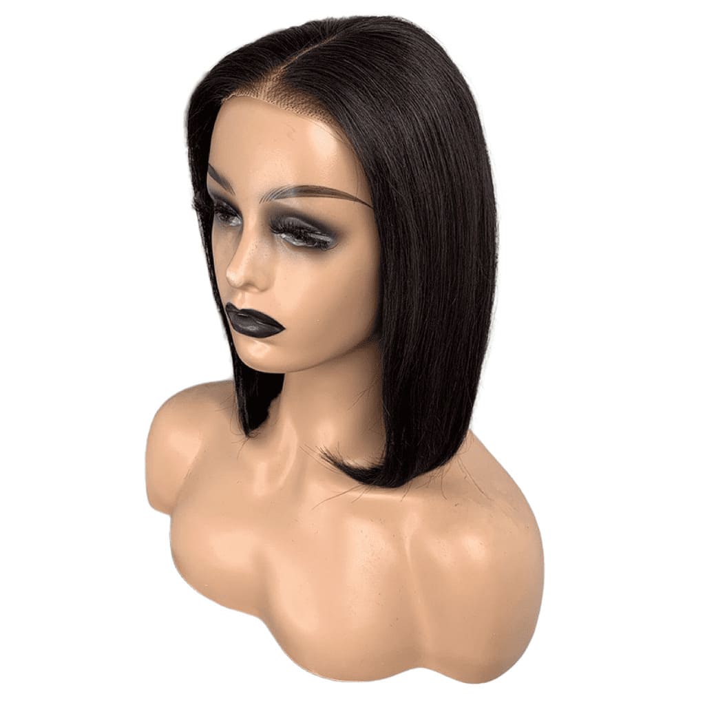 Black 13x4 Front Lace Short Yaki Straight Human Hair Bob Wig
