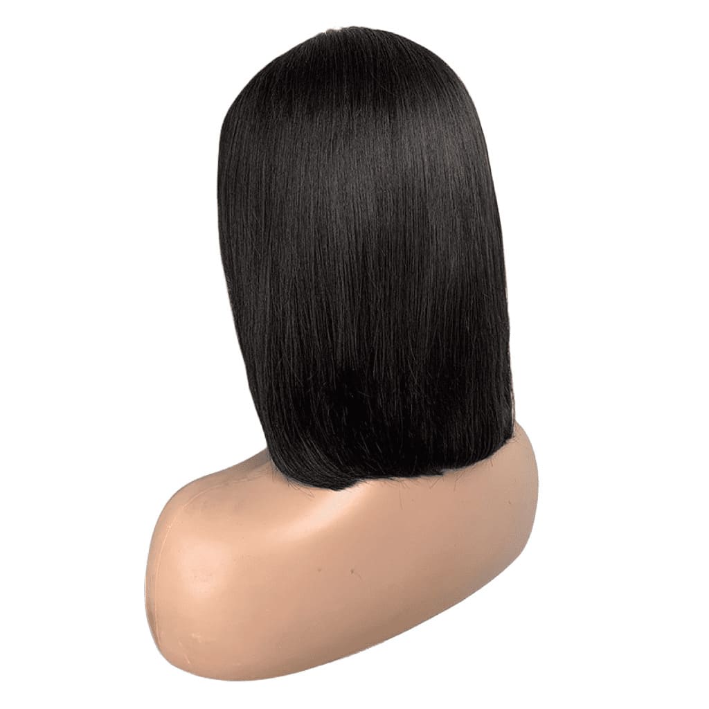 Black 13x4 Front Lace Short Yaki Straight Human Hair Bob Wig