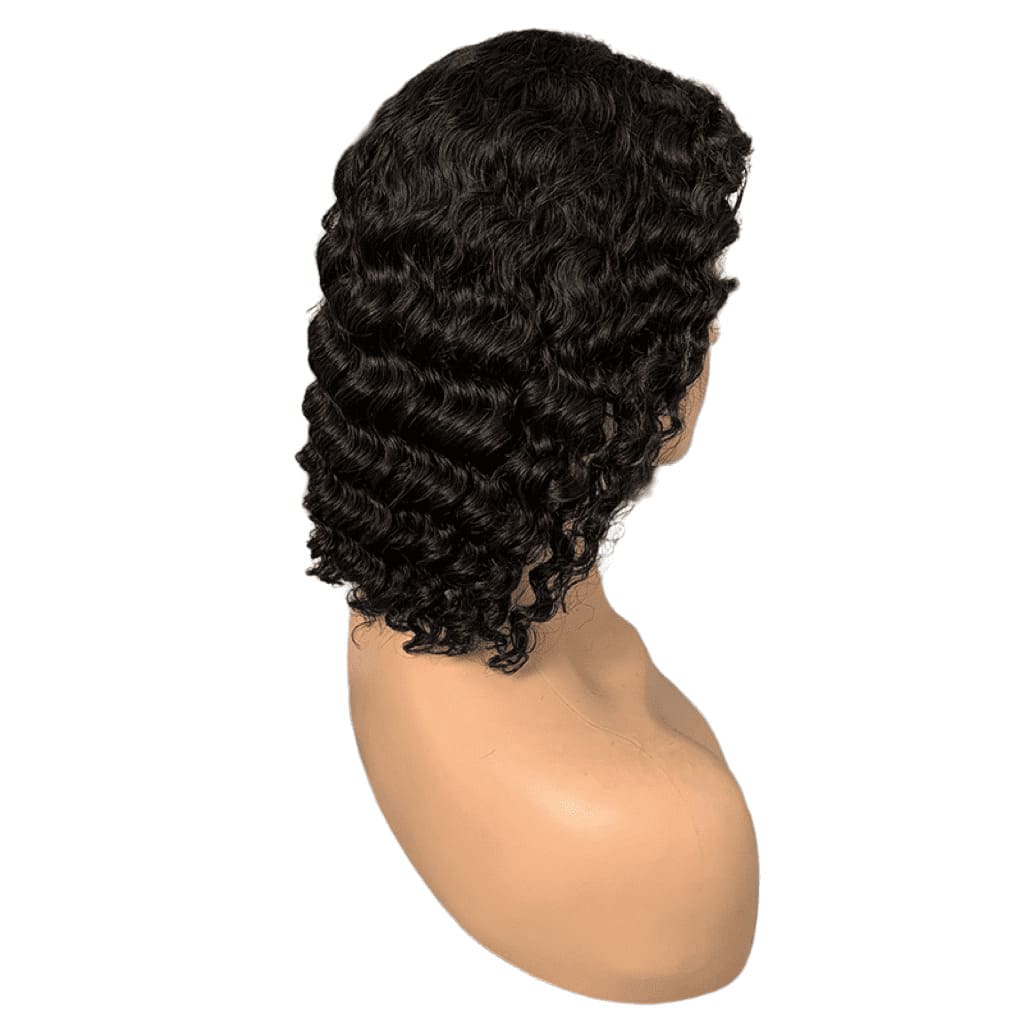 Black 13x4 Front Lace Glueless Short Deep Wave Human Hair Bob Wig