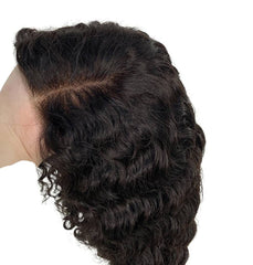 Black 13x4 Front Lace Glueless Short Deep Wave Human Hair Bob Wig