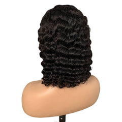 Black 13x4 Front Lace Glueless Short Deep Wave Human Hair Bob Wig