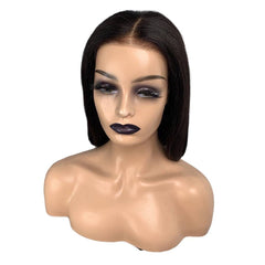 Black 13x4 Front Lace Short Yaki Straight Human Hair Bob Wig