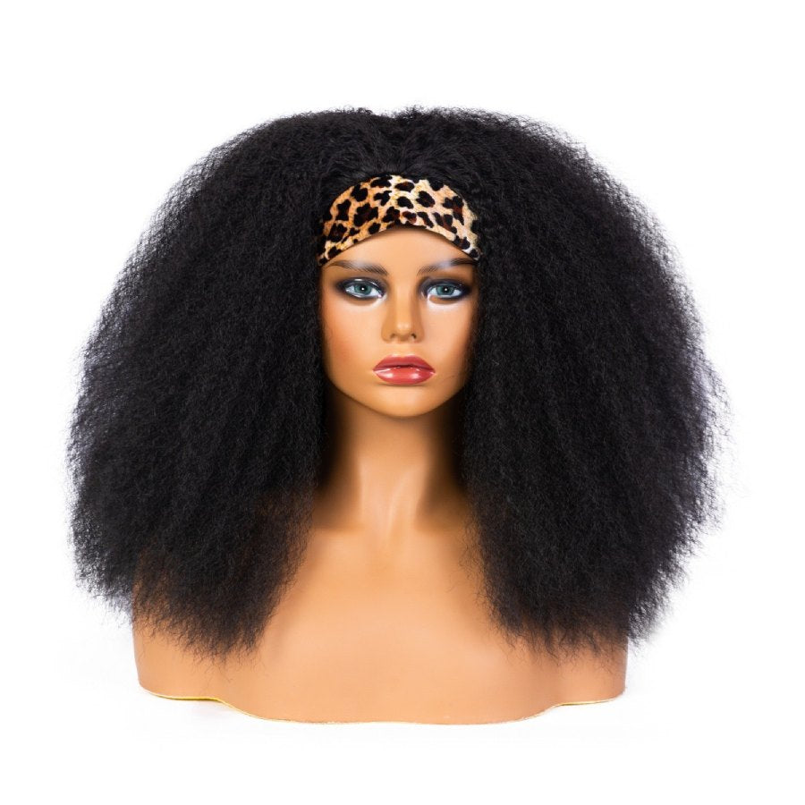 Shoulder Length Black Kinky Straight Headband Wig for Black Women
