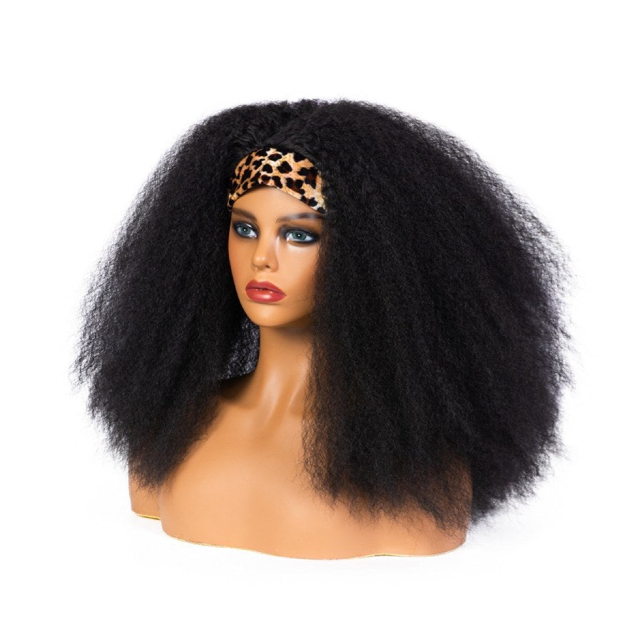 Shoulder Length Black Kinky Straight Headband Wig for Black Women