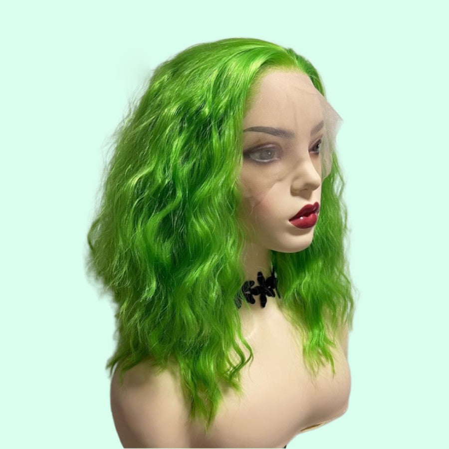 Shoulder Length Lemon Green Deep Wave 13x4 Front Lace Wig