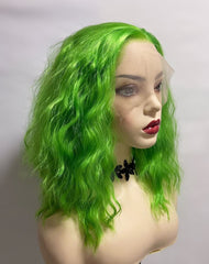 Shoulder Length Lemon Green Deep Wave 13x4 Front Lace Wig