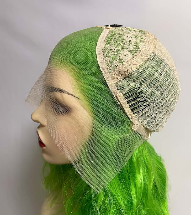 Shoulder Length Lemon Green Deep Wave 13x4 Front Lace Wig