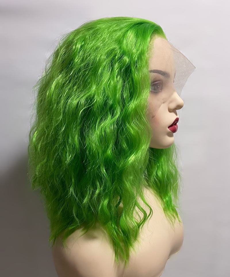 Shoulder Length Lemon Green Deep Wave 13x4 Front Lace Wig