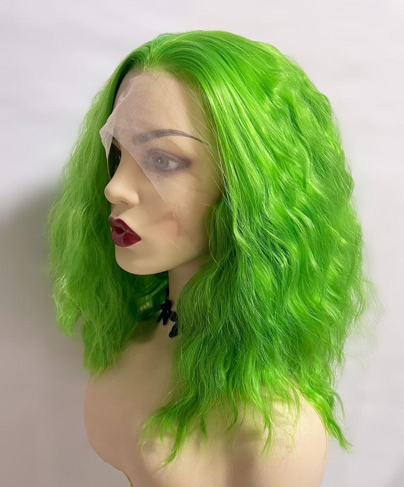 Shoulder Length Lemon Green Deep Wave 13x4 Front Lace Wig