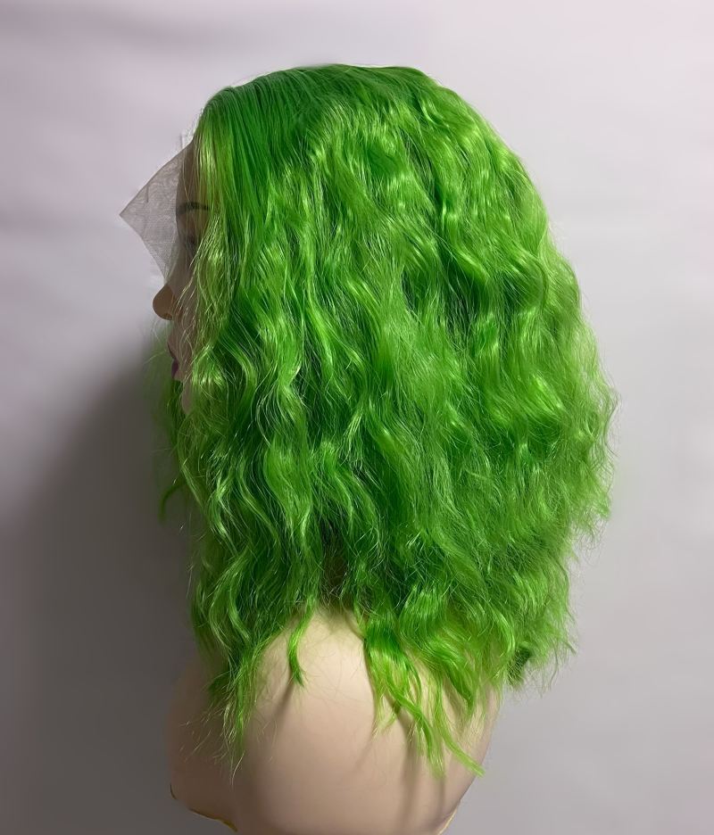 Shoulder Length Lemon Green Deep Wave 13x4 Front Lace Wig