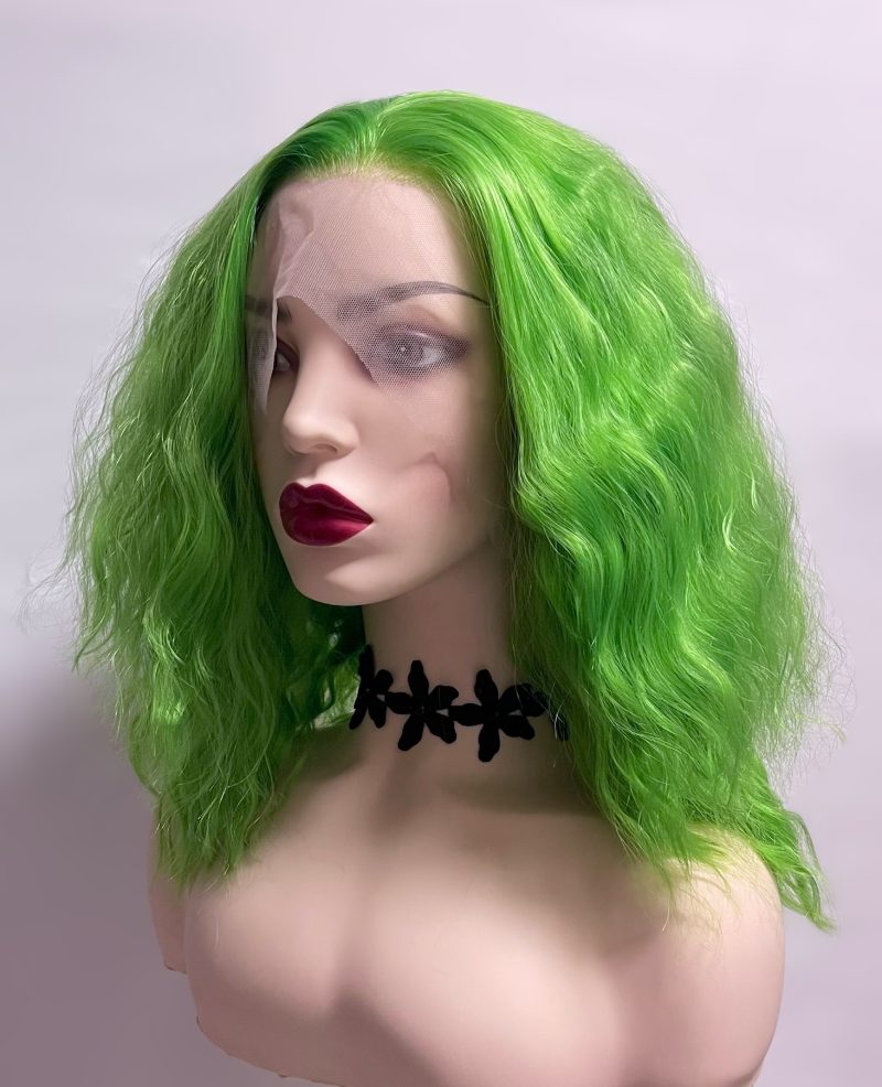 Shoulder Length Lemon Green Deep Wave 13x4 Front Lace Wig