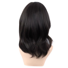 Shoulder Length Layered Curtain Bangs Wavy Wig Natural Black