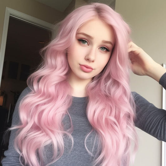 24'' Long Frontal Lace Pink Body Wave Wig for Cosplay