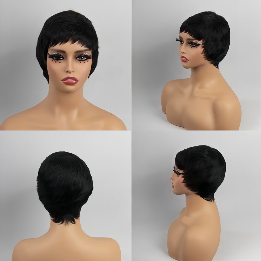 black pixie cut human hair wig