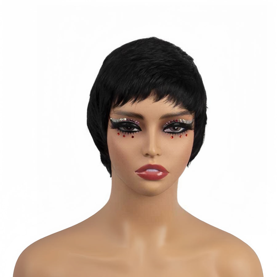 black pixie cut human hair wig