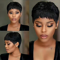 black pixie cut human hair wig