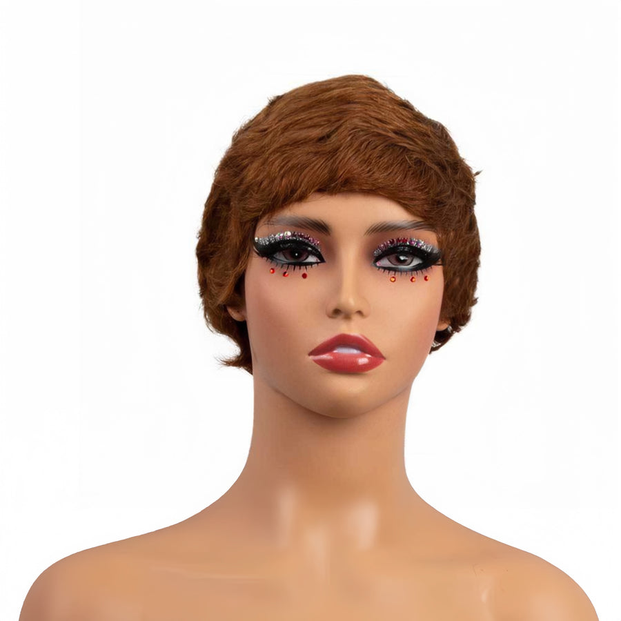 brown red pixie cut human hair wig