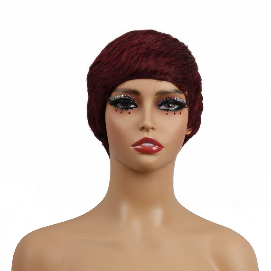 dark red pixie cut human hair wig