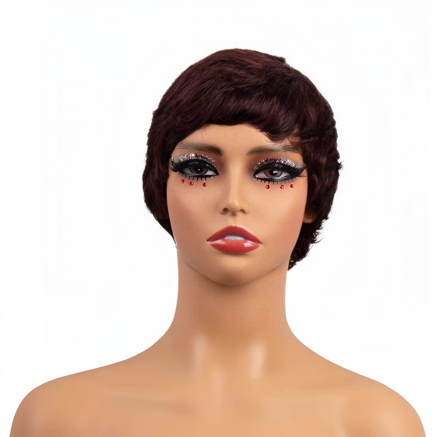 dark red pixie cut human hair wig