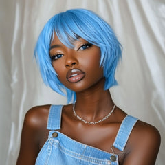 Baby Blue Layered Pixie Cut Side Swoop Wig for Cosplay 12 Inch