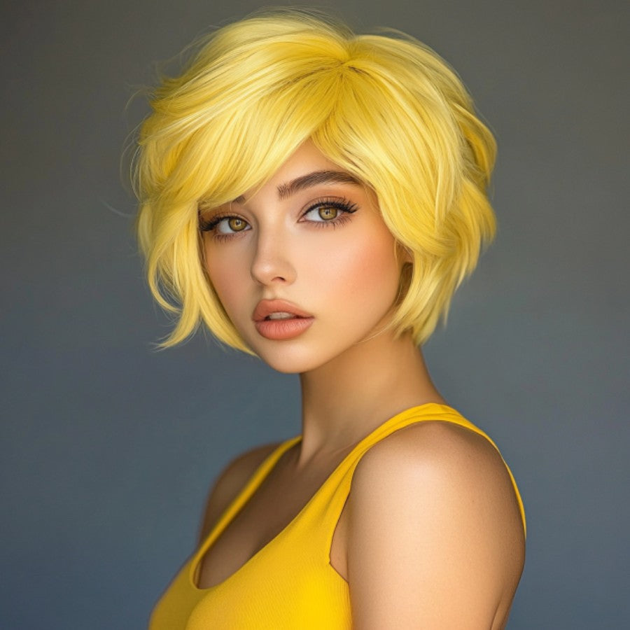 Yellow Layered Pixie Cut Wig for Cosplay 12 Inch