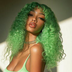 Long Grass Green Latina Curly Wave Wig 26 Inch