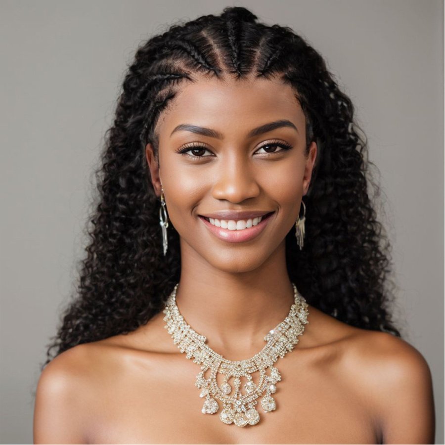 13x4 Front Lace Black Pre-Braided Human Hair Deep Wave Wig