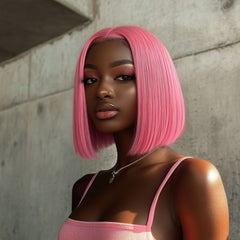 Pink 13 x 4 Front Lace Free Part Human Hair Straight Bob Wig