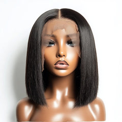 14 Inch Black 13x4 HD Swiss Front Lace Straight Human Hair Bob Wig