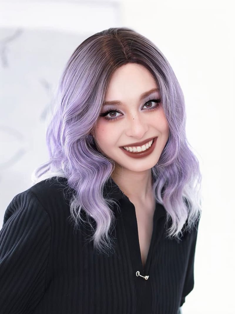 ombre purple front lace wavy wig