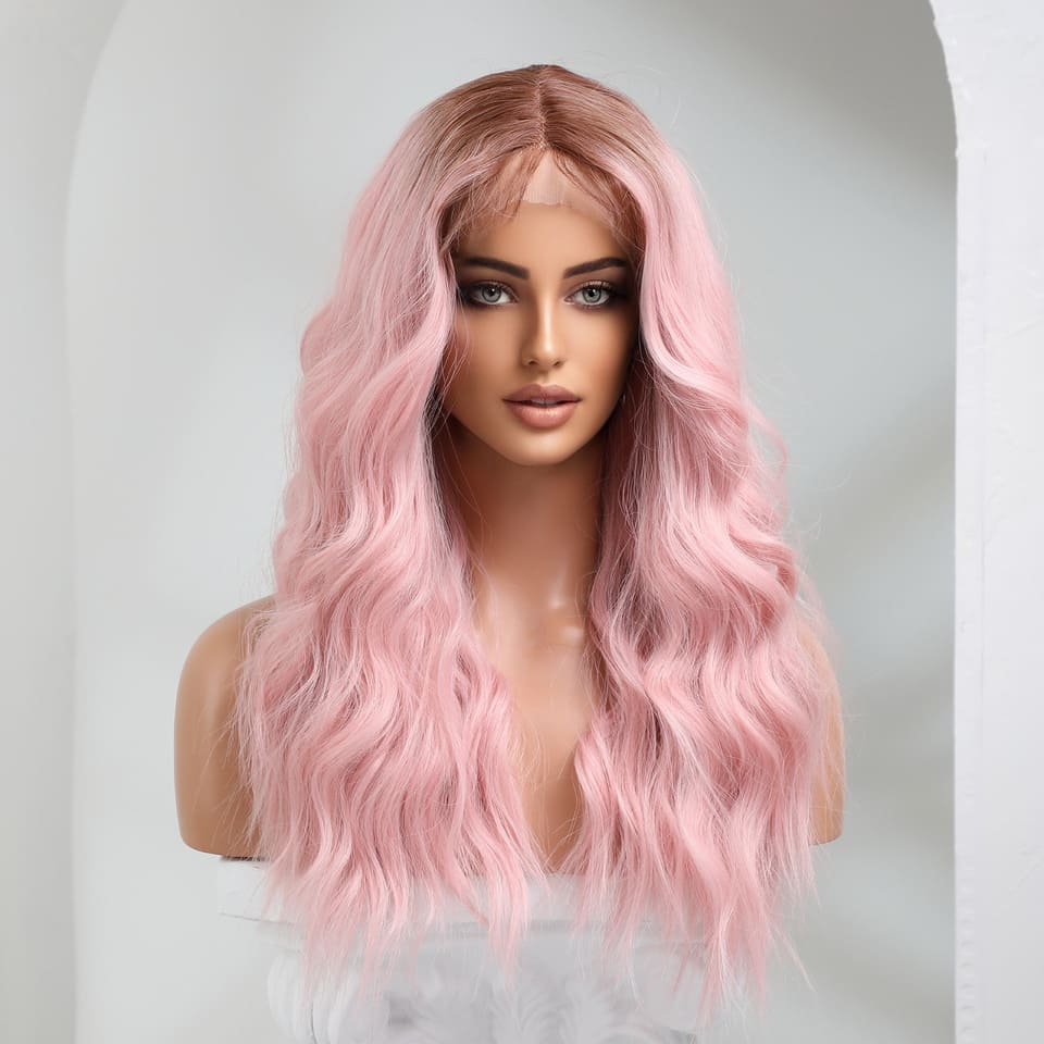 22'' Long Ombre Blonde & Pink Front Lace Loose Wave Wig