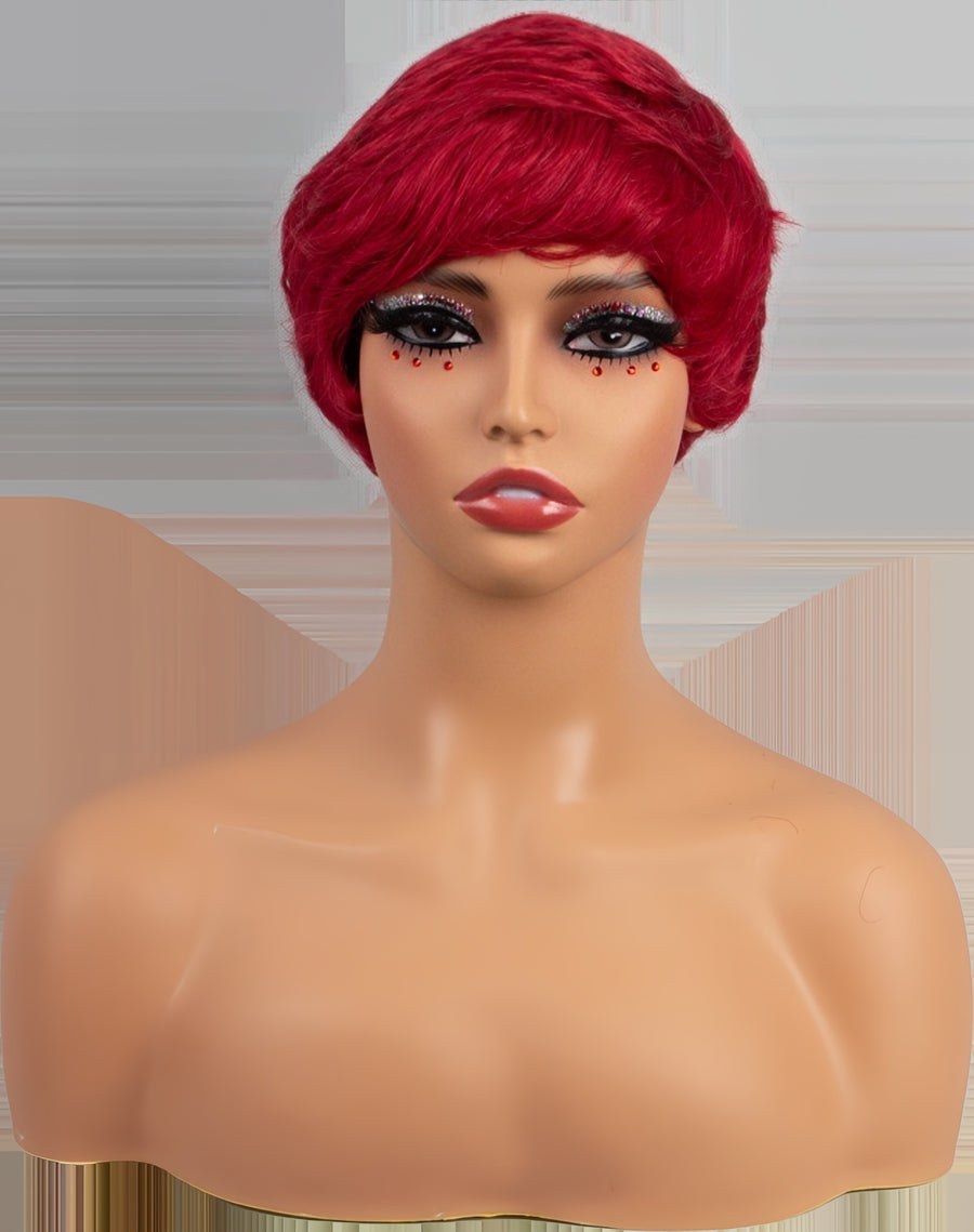 red pixie cut human hair wig