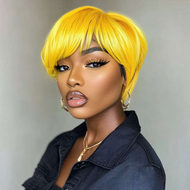 Yellow Layered Pixie Cut Wig for Cosplay 12 Inch